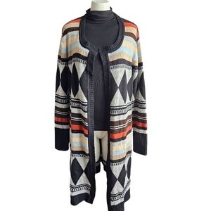 Steve Edwards Striped Aztec Long Line Cardigan Sweater Sz Small